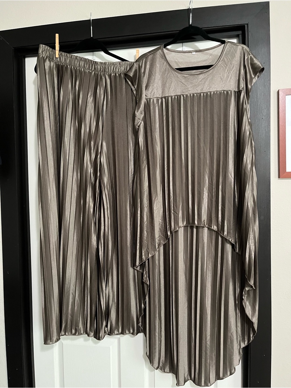 Pleated Two-Piece Set - Taupe Shine